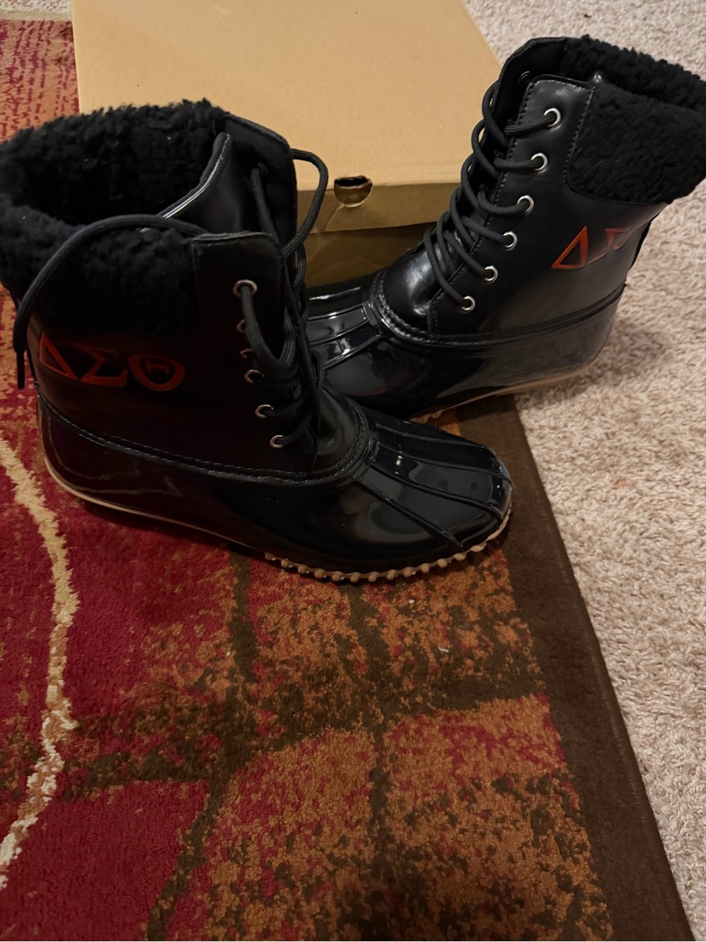 Black Lace-Up Faux-Fur Rain & Snow Boots for Women